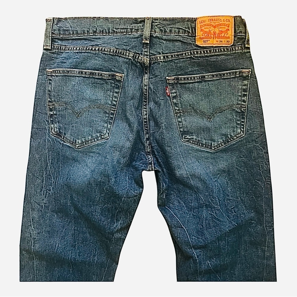 Levi Strauss denim blue straight jeans 527 Men 34/30 5pockets design zip logo - Picture 5 of 16